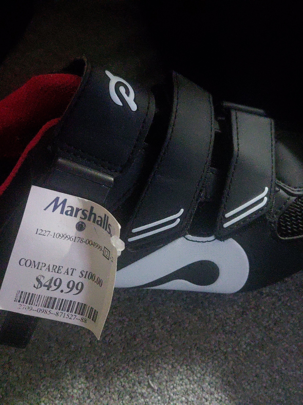 Peloton Black and White Kids Velcro Sneakers with Red Lining